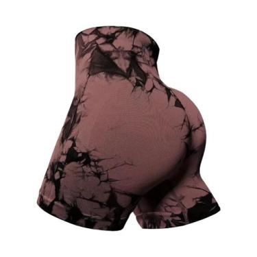 Imagem de Shorts De Ciclismo Femininos Sem Costura De Cintura Alta Tie Dye Com E