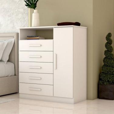 Imagem de Cômoda Veneto 1 Porta 5 Gavetas 100% Mdf Branco - Panorama Móveis, Bra