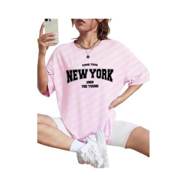 Imagem de Camiseta Feminina Oversize De Algodão 1968 Nova York Jovem Casual Stre