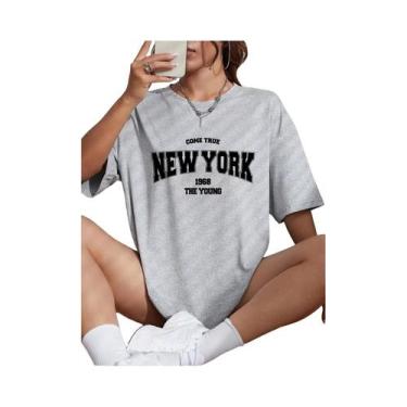 Imagem de Camiseta Feminina Oversize De Algodão 1968 Nova York Jovem Casual Stre