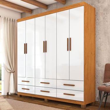 Imagem de Guarda-Roupa Solteiro Aria 6 Portas 6 Gavetas com Pés Cinamomo/Branco - Pnr Móveis