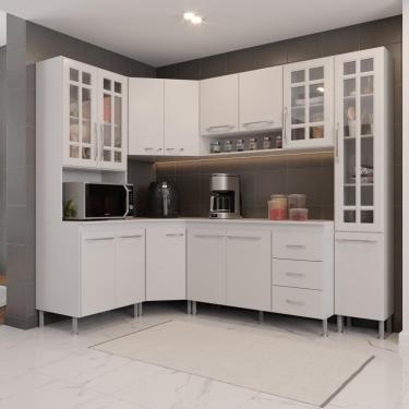 Imagem de Cozinha Modulada Completa Fidelitá Viena 6 Peças 375cm 14 Portas 3 Gavetas Com Tampo Branco