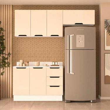 Imagem de Cozinha Modulada 3 Peças com Tampo e Rodapé Maeena Politorno, Branco/C