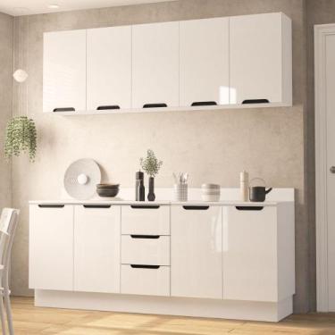 Imagem de Cozinha Modulada 4 Peças com Tampo e Rodapé Maeena Politorno, Branco