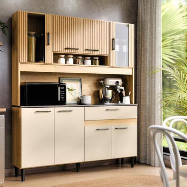 Imagem de Armário de Cozinha Coral 120cm Design Ripado Compacta com Balcão e Aér