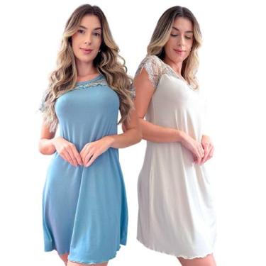 Imagem de Kit com 2 Camisola Feminina Confortável em Viscose e Detalhes em Renda