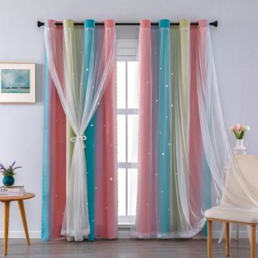 Imagem de Conjunto de Cortinas XiDi Arcoíris Rosa-Azul, Corte de Estrella, Opaca