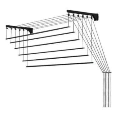 Imagem de Varal De Teto Ou Parede 6 Varetas Reforçado Pratico 120x56cm Cor:Preto