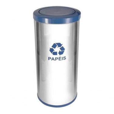 Imagem de Lixeira em Aço Inox com Tampa Meia Esfera Plástica 50 Litros 50 l Abertura Basculante com Balde Interno Inox