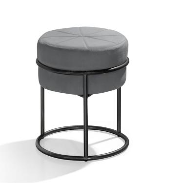 Imagem de Puff Banqueta Riad Redondo com Assento em Espuma Revestimento em Veludo Cinza