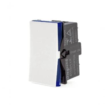 Imagem de Interruptor Simples 611000BC 10A 250V Design Modular com Tecla Visor Azul Branco Legrand