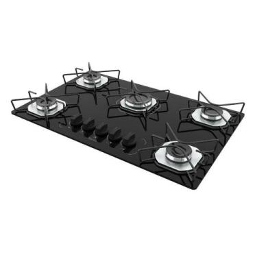 Imagem de Cooktop 5 Bocas Terim Vidro Preto Com 6 Apoios Preto Bivolt, Bivolt