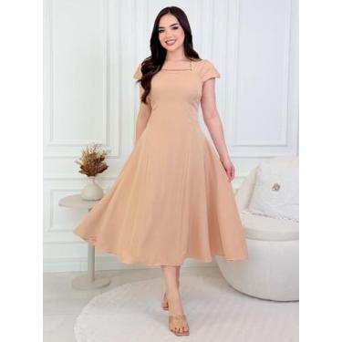 Imagem de Vestido Midi Alfaiataria Elegante Liso para Festa Convidada Social Tra