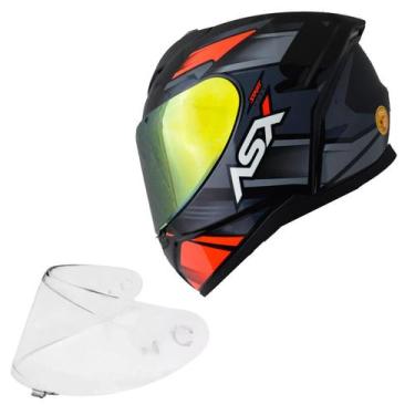 Imagem de Capacete Moto Asx City Start Cinza Esportivo Viseira Dourada, Vermelho