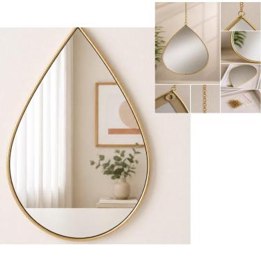 Imagem de Espelho Decorativo Pendente Gota 29x19cm Moldura Plástica com Corrente para Quarto Banh...