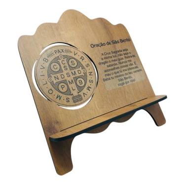 Imagem de Suporte Porta Bíblia Medalha de São Bento Oração Madeira - FORNECEDOR 