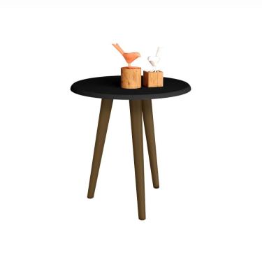 Imagem de Mesa Lateral Retro Com Tampo MDF Brilhante Preto Fosco Bechara