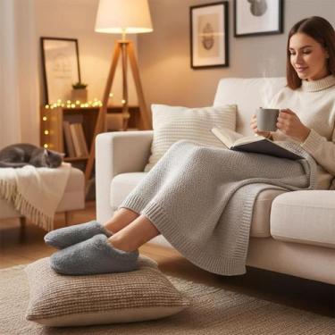 Imagem de Pantufa Feminina Felpuda Cinza Tamanho 36/37 Antiderrapante Confortáve