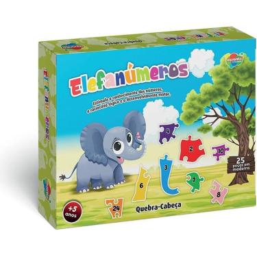 Imagem de Quebra-cabeça de Madeira Elefanúmeros 25 Peças Educativo com Números Aquarela Brinquedos