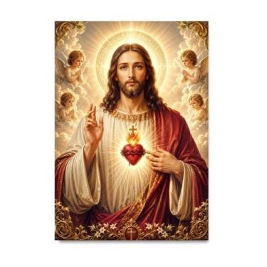 Imagem de Placa Decorativa Sagrado Coração de Jesus para Sala 30x42cm - Quadro D