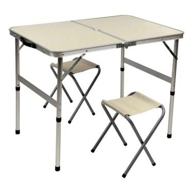 Imagem de Mesa Camping Dobrável Trail com 2 Banquetas de Alumínio Branco Kala
