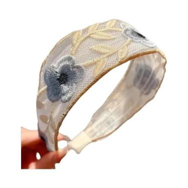 Imagem de Faixa De Cabelo Feminina Elegante De Chiffon Com Flores Bordadas, Tiar