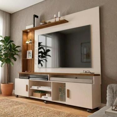 Imagem de Rack Com Painel Para Tv Até 65 Polegadas Em MDF Com Rodízios Prateleir