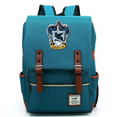 Imagem de Mochila escolar retrô com emblema de bruxaria e mágica, mochila escolar impermeável unissex (com USB), Ciano, Large, Clássico