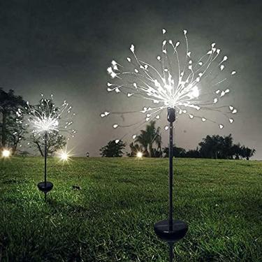 Imagem de Yajun Luzes solares de LED para fogos de artifício, 8 modos de flash, ornamentos de jardim ao ar livre para decoração de festa de Natal, gramado, pátio, gramado, 2 peças, branco, 105 LED