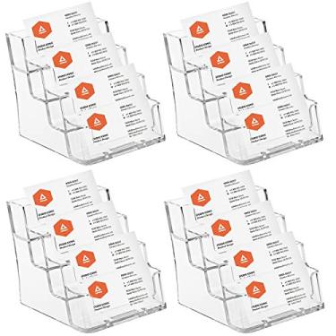 Imagem de Pacote com 4 porta-cartões de visita de acrílico da Hedume com 4 bolsos, visor de cartão de visita transparente, suporte de cartão de visita de plástico para mesa ou balcão, casa e escritório