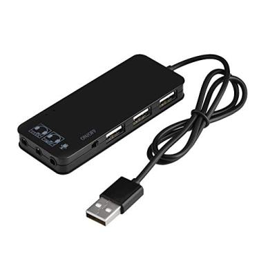 Imagem de Hub USB 2.0, 3 portas USB 2.0 + fone de ouvido + microfone com adaptador de som 7.1 divisor multiportas (preto)