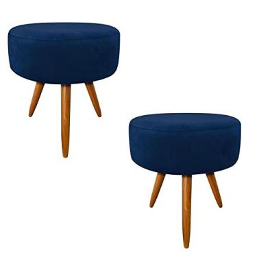 Imagem de Kit 02 Puffs Banqueta Redondo Classic Suede Azul Marinho - DS Estofados