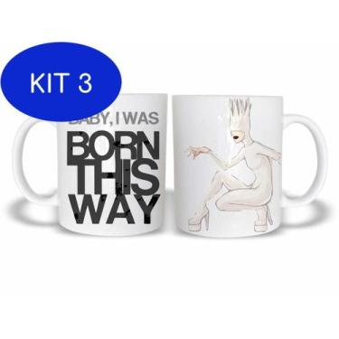 Imagem de Kit 3 Caneca Lady Gaga Born This Way 325ml Cerâmica - Naltic