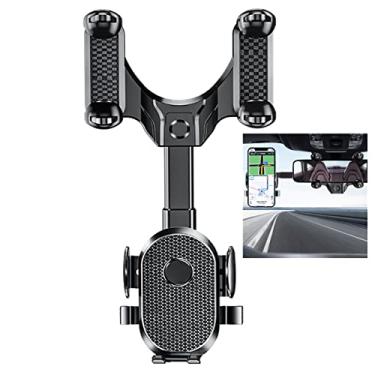 Imagem de Kdbdkswx Suporte de telefone para espelho retrovisor de carro giratório e retrátil - Suporte de telefone multifuncional 360° para todos os telefones e todos os carros (preto)