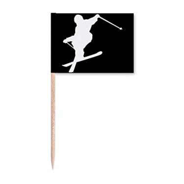 Imagem de Placa de esqui esportiva preta contorno de esqui bandeiras de palito de dente marcador Topper Decoração de festa