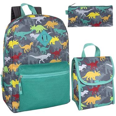 Imagem de Mochila com lancheira e estojo de lápis para meninas e meninos, mochilas de 43 cm para crianças para escola, Dinossauros dançantes, Large