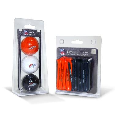 Imagem de Team Golf Bolas de golfe estampadas com logotipo NFL Denver Broncos (3 unidades) e camisetas de golfe reguláveis de 6 cm (50 unidades), multicoloridas
