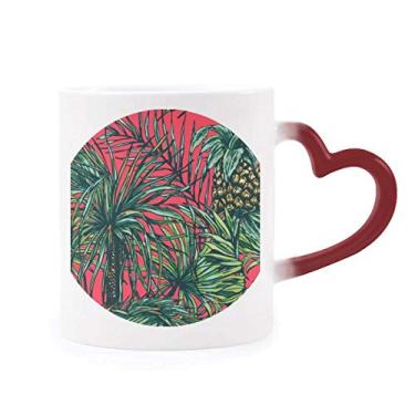 Imagem de Caneca de flor de abacaxi, folha de céu vermelho, sensível ao calor, caneca de grés que muda de cor vermelha