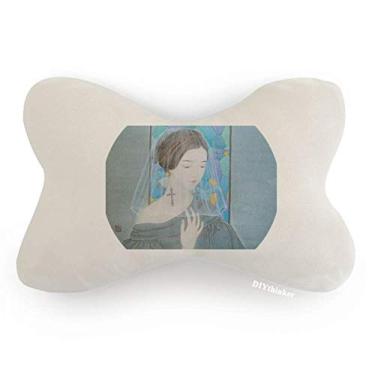 Imagem de DIYthinker Almofada para apoio de cabeça com pintura chinesa em fio branco Blue Beauty