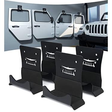 Imagem de Cabides de porta de armazenamento compatíveis com Jeep, suporte removível de parede para armazenamento de porta com forro de borracha adequado para Jeep Wrangler CJ YJ TJ JK JKU JL JLU LJ JT 1956-2021 – Pacote com 4