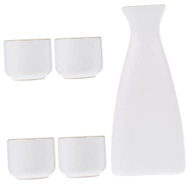 Imagem de HEMOTON 1 Conjunto Jarro De Saquê Copo De Vinho Conjunto De Presente Saquê Xícara De Chá De Kungfu Chinês Copo e Jarro De Saquê Garrafa De Saquê Japonês Porcelana Branco Vintage Cerâmica