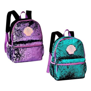 Imagem de Mochila Infantil Escolar Sereia Paete Roxa E Verde Feminina