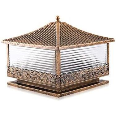 Imagem de Retro Super Brilhante Quadrado Vidro Listrado Ip55 À Prova Dwaterproof Água Coluna Lâmpada Poste De Alumínio De Alumínio Fundido Lanterna E27 Porta À Prova De Chuva Parque Luzes De Pilar Para Cerc