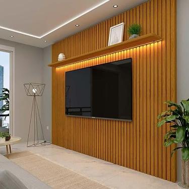 Imagem de Painel Ripado 230x250 Com Led Para Tv 85 Polegadas Nobre Gelius Naturale