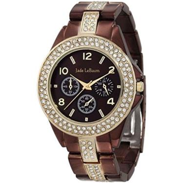 Imagem de Relógio marrom feminino de rosto grande com detalhes em strass