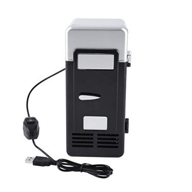 Imagem de MUNEFE Mini geladeira USB, alimentada por USB, refrigerador de latas retrô Sinle Beverae para escritório em casa (preto)