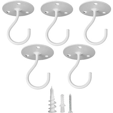 Imagem de LangPu Ganchos de teto para pendurar plantas - Cabides de metal resistentes para pendurar comedouros de pássaros, plantadores, sinos de vento, incluem âncoras profissionais de drywall (pacote com 5