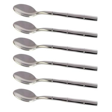 Imagem de Jogo de 6 colheres para café Steel Wood em aço inox com cabo estilo bambu e caixa preta