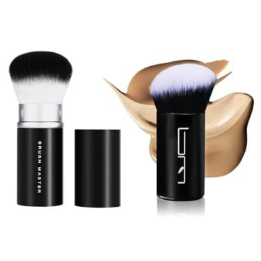 Imagem de Brush Master 2 pincéis de maquiagem retráteis, pincel Kabuki para pó, blush, bronzeador, corretivo, capa de pincel portátil, perfeita para viagens (preto)