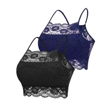 Imagem de Avidlove 2 peças Bralettes de renda sem fio costas nadador blusa cropped de camada dupla, Preto e azul marinho, G
